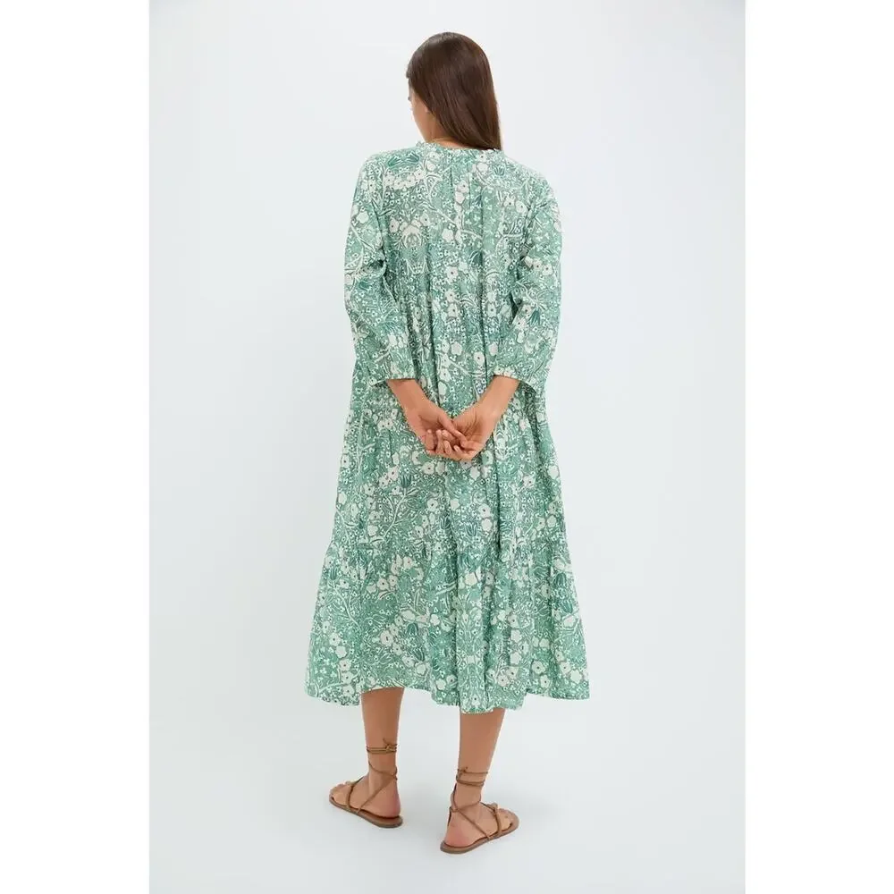 TUCKERNUCK BEACH Misty Jade Blossom Long Sleeve Salty Paloma Caftan Size XS NWT - Picture 2 of 6